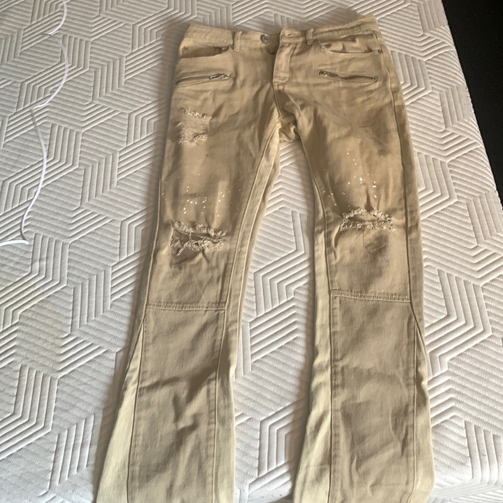 Cream ripped jeans BooHooMAN Dababy collaboration